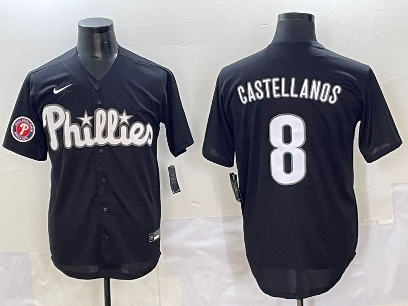 Men 2025 Philadelphia Phillies 8 Castellanos Black Fashion Nike MLB Jersey style 7156